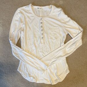 Women's Cream Long Sleeve Henley Top